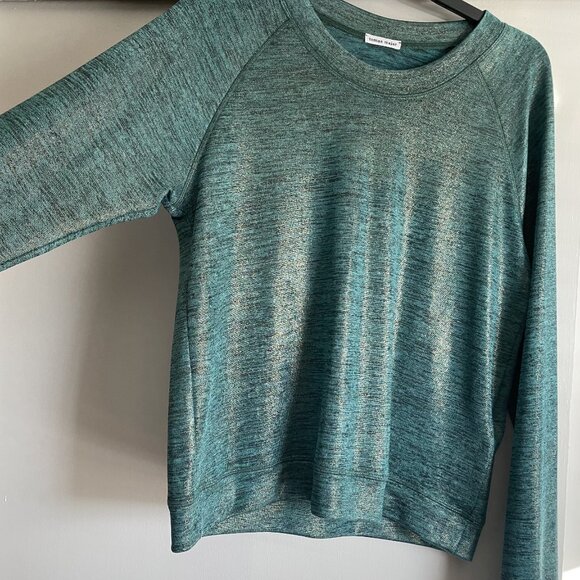 TOMAS MAIER Heathered Metallic Long Sleeve Crew Tee Size 6 Green Black Gold - Picture 1 of 11